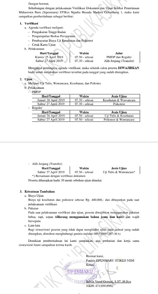 pengumuman pelaksanaan verifikasi dan ujian gelombang 2