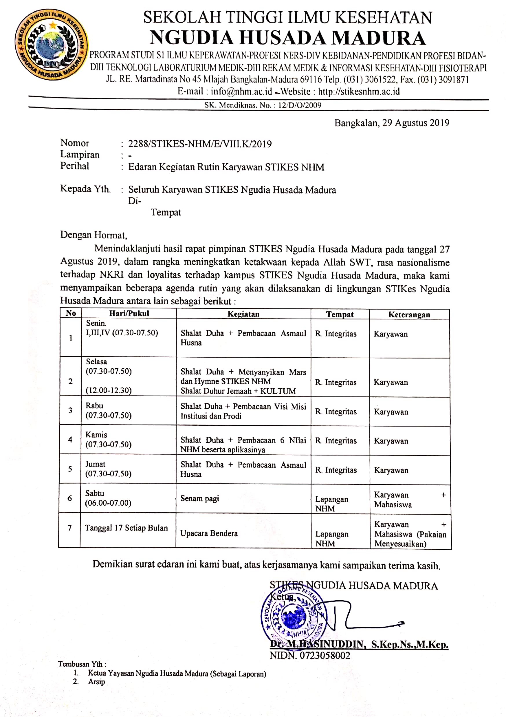 surat edaran kegiatan rutin karyawan